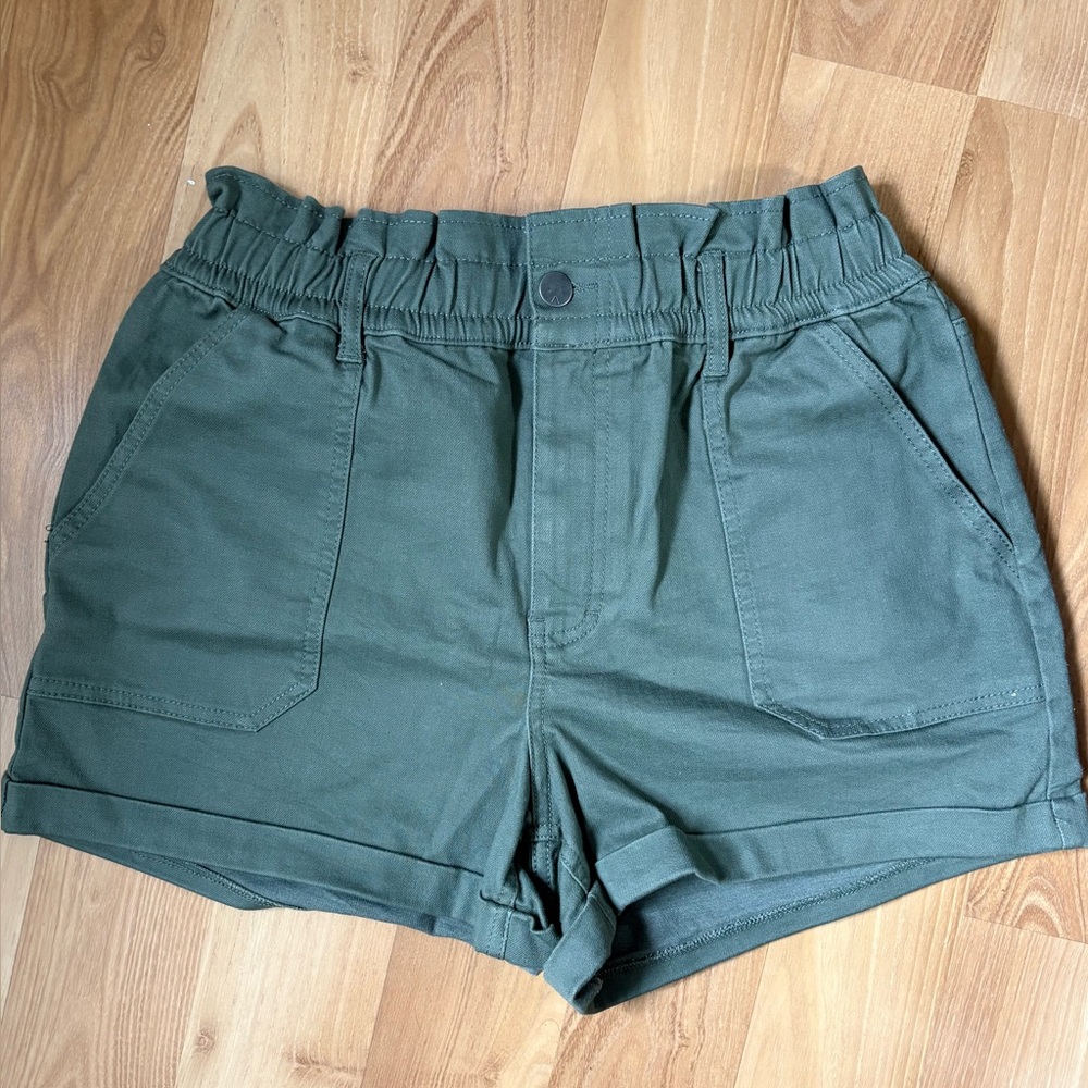 Olive Green Elastic Waist Shorts